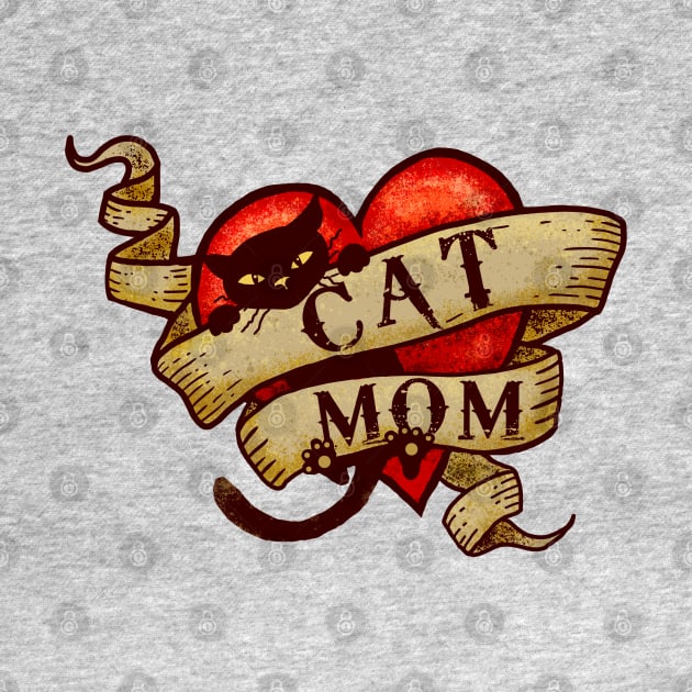 Cat Mom in Retro Heart Tattoo Style by Jitterfly